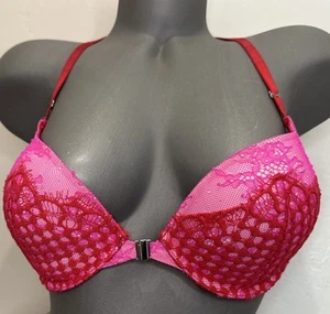 Sujetador push-up Victoria Secret muy sexy rojo rosa espuma encaje 32D - Imagen 1 de 9