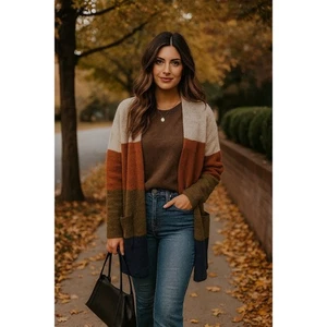 Madewell wool alpaca colorblock open front sweater cardigan soft boho - Picture 1 of 7