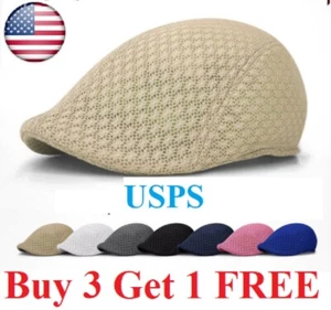 Duck Mesh Summer Gatsby Cap Mens Ivy Hat Golf Driving Sun Flat Cabbie Newsboy - Picture 1 of 18