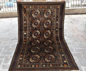 1950s Antique Afghan Baluchi Area Rug 4x7 Geometric Bokhara Tribal Persian Rug - Picture 1 of 11