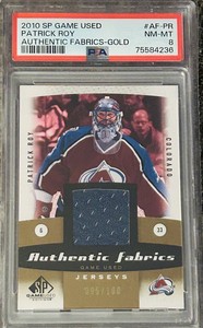 Patrick Roy 2010 SP Game Used Authentic Fabrics GOLD /100 PSA 8 NM - MINT