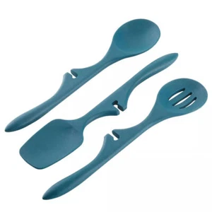 Rachael Ray 3pc Silicone Lazy Tools Set Marine Blue Slotted Spoon & Spoonula - Picture 1 of 6