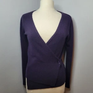 Kaschmir & Wolle dunkel royal lila Wickel V-Ausschnitt Cardigan Pullover Damen Medium  - Bild 1 von 12