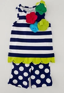Set 2 pz pantaloni tunica MUD PIE BAMBINO blu a righe bianche punto a pois 0-6 mb nuovi con etichette - Foto 1 di 12