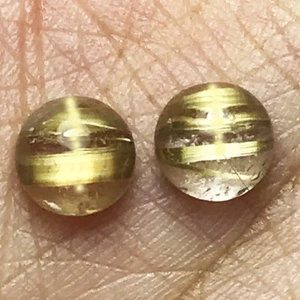 7.40cts 9.5mm Round Pair Natural Rutilated Quartz Catseye Loose Gemstone - Picture 1 of 3