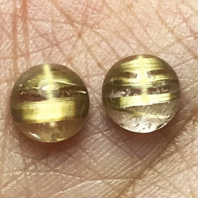 7.40cts 9.5mm Round Pair Natural Rutilated Quartz Catseye Loose Gemstone - Image 1 of 3