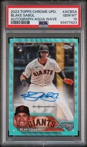 2023 TOPPS CHROME BLAKE SABOL AUTOGRAPH AQUA WAVE /199 SP #ACBSA RC PSA 10 POP 3 - Picture 1 of 7