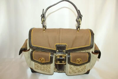 Bolso Cartera Vintage COACH Marrón Tejido Lona Paja Cuero Turnlock L052-11 Foto 1 de 4