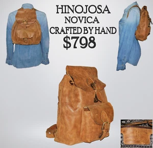 MOCHILA VINTAGE DE CUERO ENVEJECIDO GENUINO $798 HINOJOSA NOVICA - Imagen 1 de 12