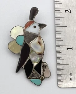Vintage Zuni Signed CKLZ Multi Stone Inlay Sterling Silver Pin/ Pendant - Picture 1 of 5