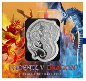 SOLOMON ISLANDS $2 2022 Silver 2 x 1oz. Prooflike Set 'Phoenix vs Dragon' - Picture 1 of 6