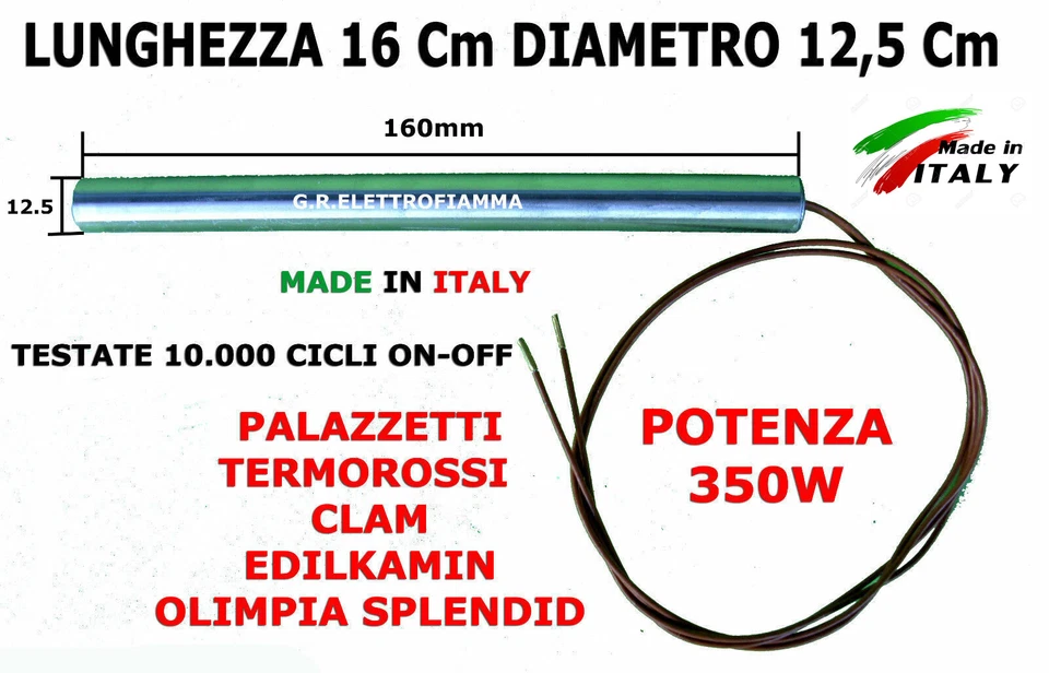 CANDELETTA RESISTENZA STUFA PELLET 12,5 X 160 HT - CLAM -ROYAL-THERMOROSSI -MCZ