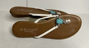 A. Giannetti Zehenstegsandalen türkis perlen weiß Riemchen Damen 40 (9,5) - Bild 1 von 5