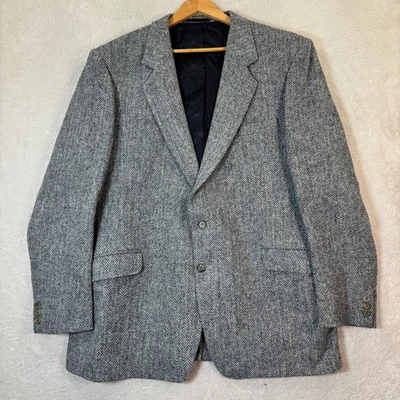 VINTAGE Harris Tweed Blazer Mens 46L Wool Herringbone Made in England Custom Fit - Image 1 of 4
