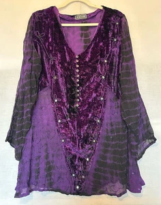 JORDASH Tunic Top 16/18 Deep Purple Velvet Embroidery Mirrors Buttons - Picture 1 of 14