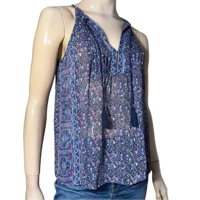 Joie Women’s Size S Blue Purple Magenta Paisley Print Silk Tassel Front Tank Top - Image 1 of 4