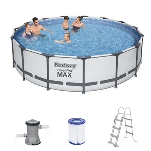 BESTWAY Steel Pro Max Pool Swimmingpool Filterpumpe Leiter Cover Rund 457x107cm - Bild 1 von 9