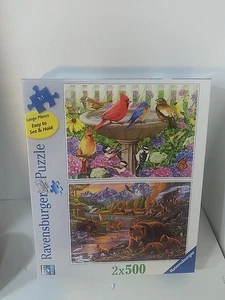 Ravensburger 2x500 Pezzi A Birdbath Orso Selvaggio Lupo Regalo Qualità - Foto 1 di 5