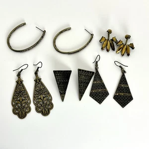 Vintage Bronze Tone 80’s Earrings Lot (F) Retro Vtg Jewelry Costume Pierced - Picture 1 of 5