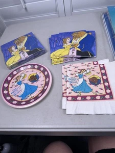 Vintage Disney's BEAUTY & THE BEAST Paper Dessert Plates 8 Count 7" & Napkins - Picture 1 of 6