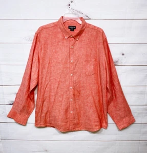 Claiborne Slim Fit Mens Shirt Size XXL Coral Button Up Long Sleeve 100% Linen - Picture 1 of 6
