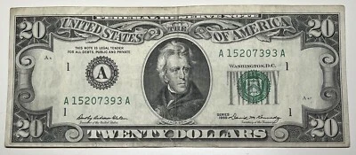 1969 $20 Twenty Dollar Bill Federal Reserve Note Boston MA Vntage Currency (A) - Image 1 of 4