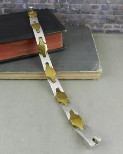 Bracciale a maglie bicolore firmato Taxco Mexico argento sterling 925 e ottone - Foto 1 di 6