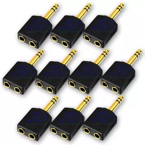 10X 2-way Headphone Splitter Adapter 1/4" 6.35mm Stereo Male jack to 2X Female - Picture 1 of 2