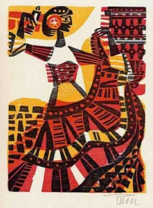 Alfred POHL - CUMBIA - Original HOLZSCHNITT signiert 1976 - Picture 1 of 1