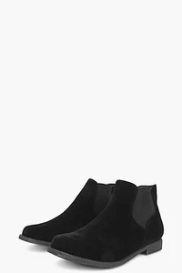 Boohoo Womens Lily Flat black Suedette velvet Chelsea ankle Boots booties 6 36 - Picture 1 of 5