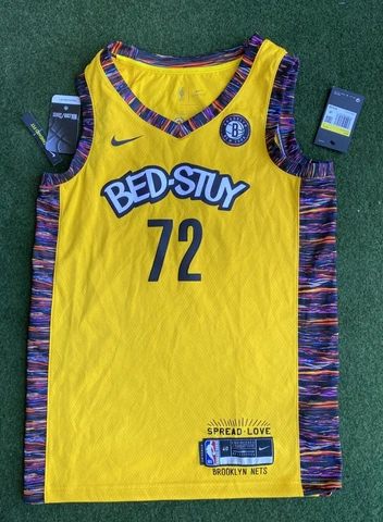 Men S Nike Dri-Fit NBA Brooklyn Nets Biggie Jersey Yellow Bed-Stuy 72 CU0193-72 Cover
