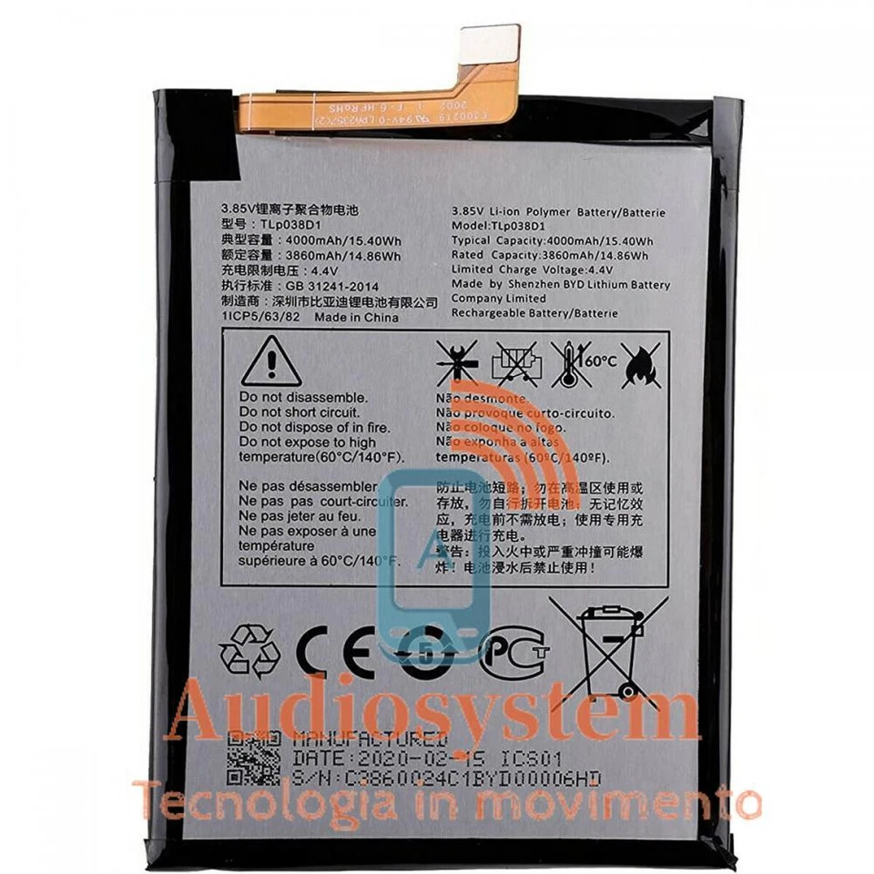 BATTERIA PILA ORIGINALE TCL 10L T770H T770B 20E 6125D 4000MaH TLP038D1 TLP038D7
