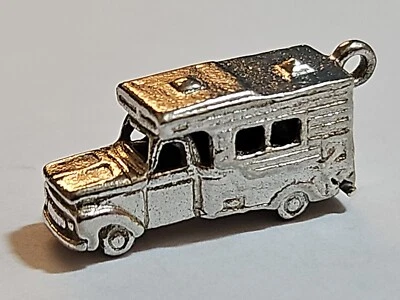 Sterling Silver ~ CAMPER Charm ~ Cab Over CAMPER ~Pickup RV ~ DETAIL ~ VINTAGE - Image 1 of 4