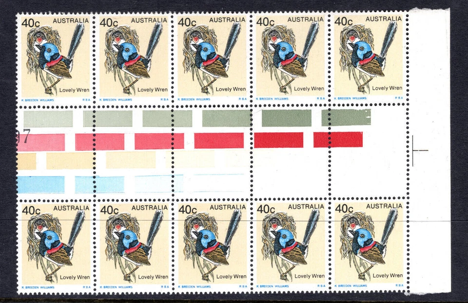 Australia 1979 40c Blue Wren Bird Gutter Block of 10 MNH - Image 1 of 1
