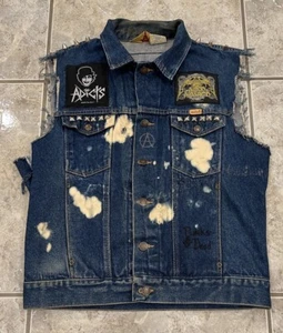 VTG RUSTLER Punk Rock studded denim VEST Punks Not Dead The Adicts Rancid - Picture 1 of 13