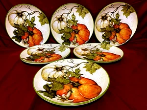 Pier 1 Harvest Garden Set Of 6 Thanksgiving Fall Salad/Luncheon Plates 9" - Picture 1 of 2