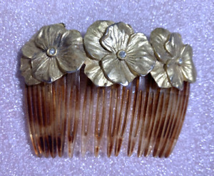 Kirks Folly Gold Plated Rhinestone Flower Hair Comb Clip