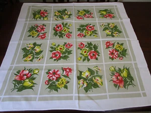 RETRO, MID CENTURY MODERN, FLORAL THEMED, COTTON TABLECLOTH #2 - Picture 1 of 9