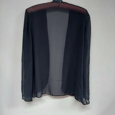 Suéter cárdigan Alex Evenings para mujer talla 8 negro con ribete de lentejuelas frente abierto Foto 1 de 4