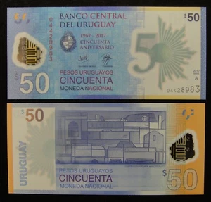 Uruguay Commemorative 50 Pesos Polymer Plastic Banknote 2017 UNC - Picture 1 of 1