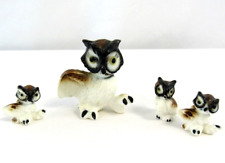 Tiny Miniature Owl Set Mother and 3 Babies Figurines Bone China