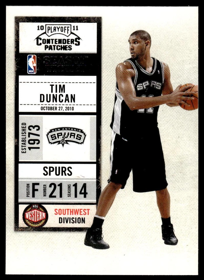 2010-11 Playoff Contenders Patches 44 Tim Duncan Spurs Basketball Card - Image 1 of 2
