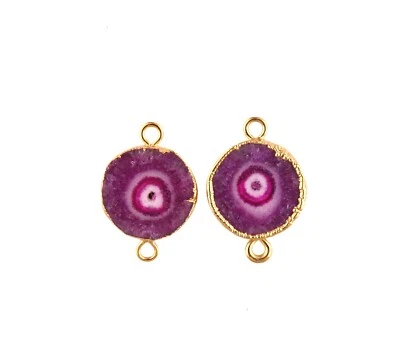 Purple Natural Solar Quartz Gold Plated Double Bail DIY Earring Pair Connectors - Image 1 of 3