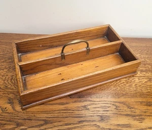 Victorian Oak Butlers Carry Cutlery Tray Brass Handle - Picture 1 of 8