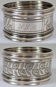 Antiguo Servilleta Estética Anillo Moneda Plata Corte Brillante Grabado a Mano Hoja Motivo Vid - Imagen 1 de 8
