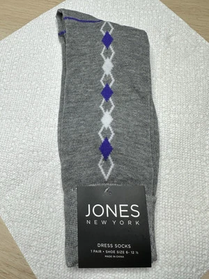 Calcetines de vestir Jones New York talla 6 a 12,5 gris púrpura blanco patrón de diamantes Foto 1 de 3