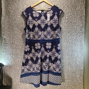 New York Company Sleeveless Geo Print Fit & Flare Dress Size Xl Soft Cotton NWT - Picture 1 of 13