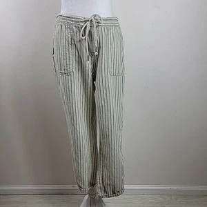 Natural Reflections Linen Pants Women M White Striped Drawstring Pockets boho - Picture 1 of 14