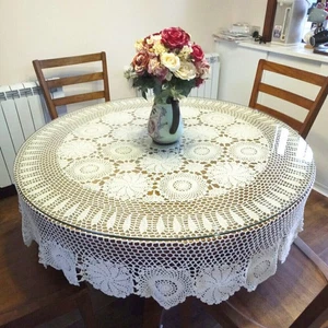 130-220cm Cotton and Hand crochet Table Cloth hollow out tablecloth table cover - Picture 1 of 32