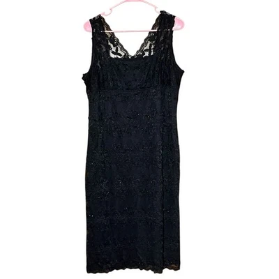 Onyx Nite VTG Y2K Black Sleeveless Midi Lace Lined Beaded Empire Waist Dress 14W - Image 1 of 4